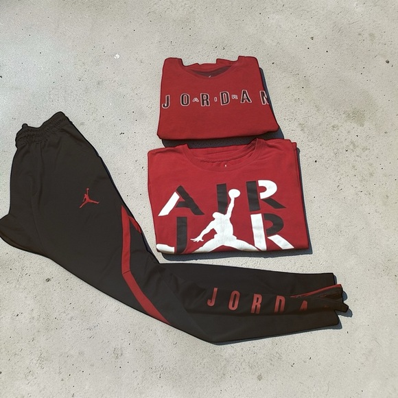 Jordan Other - 3 piece Jordan outfit Jordan Red Graphic Crewneck Trio with Black Red Logo Pants